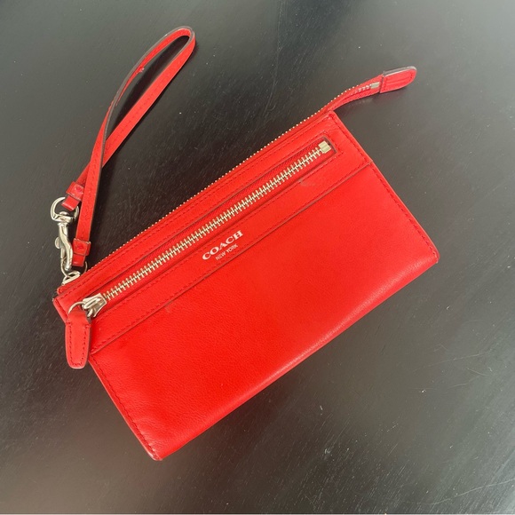 Coach Red Leather Clutch Wristlet - Picture 1 of 11